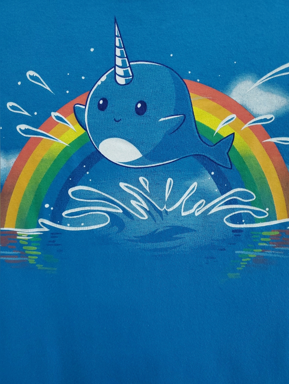 Cute Blue Narwhal Graphic Tee Rainbow Pride Kawaii Unicorn Imperfect